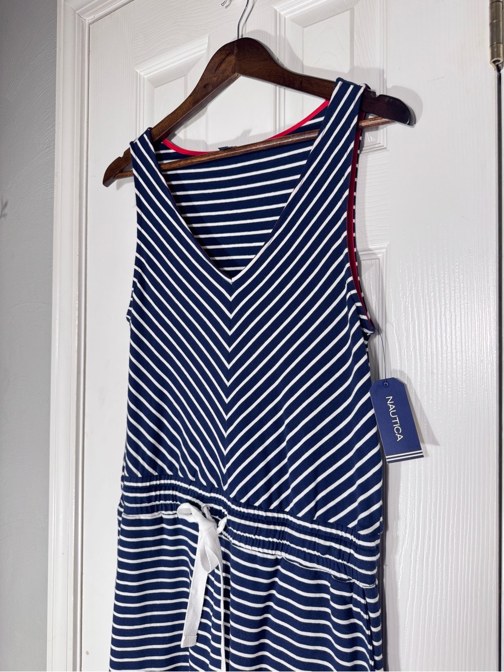 NWT Nautica Navy White Stripe Cotton/Spandex Drawstring Romper Medium - Picture 11 of 14